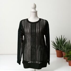 Fabletics Black Semi-Sheer Lace Pullover‎ Top Small NWT